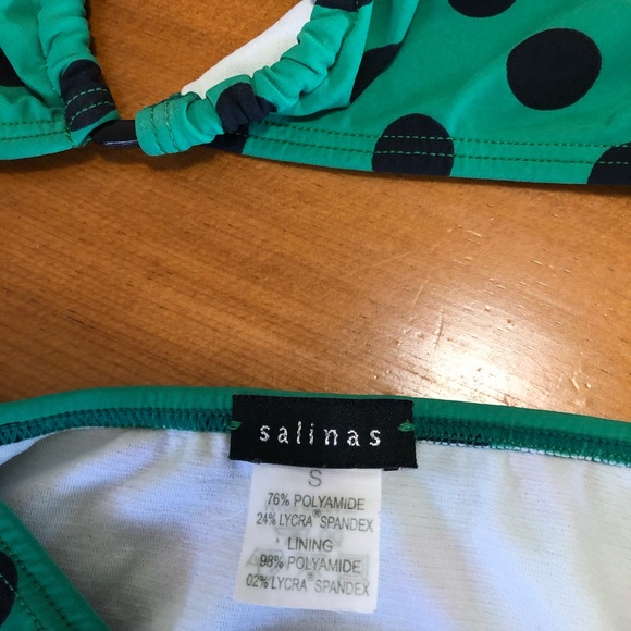 Salinas swimwear bikini Sz small green polka dots - Picture 2 of 3